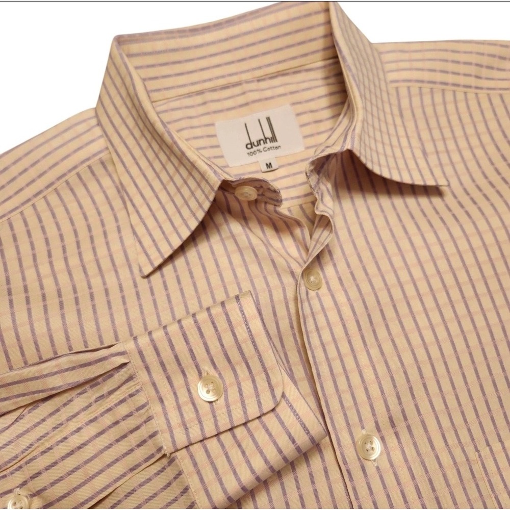 Vintage Dunhill Dress Shirt Pink Purple Tattersall Check Point-Collar Size M